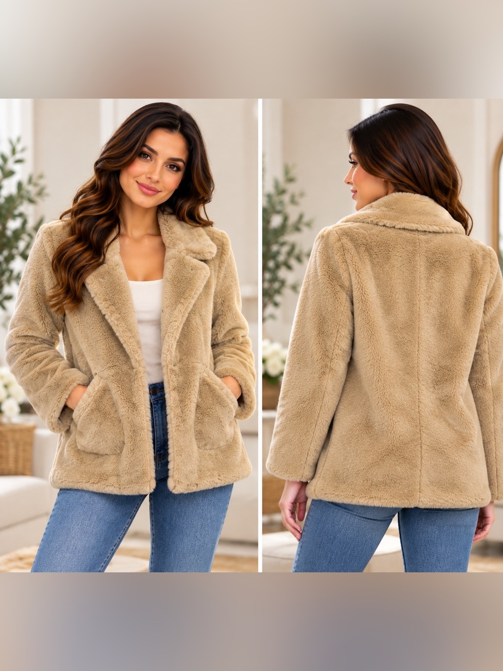 Only Plush Teddy Coat in Beige